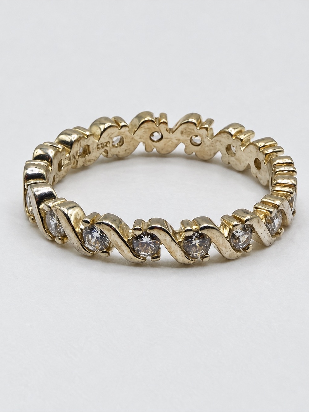 Anniversary Eternity Band 9.5 Sterling Silver 925 CZ Wave Swirl Vtg Wedding Ring